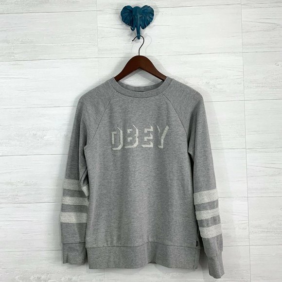 OBEY Sweaters - Obey No. 89 Womens Gray Varsity Logo Sweatshirt